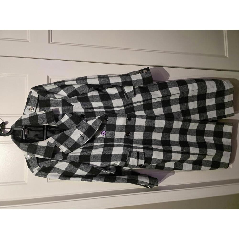 Venus Black and White Checkered Women's Trench Coat XL